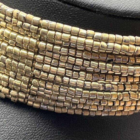 Gloria Astolfo Goldtone Glass Seed Bead Multi Layer Wire Choker Necklace - Picture 3 of 8